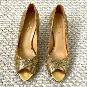 Kate Spade New York Gold Starlight heels, size 5, 2 1/2 inch heels.